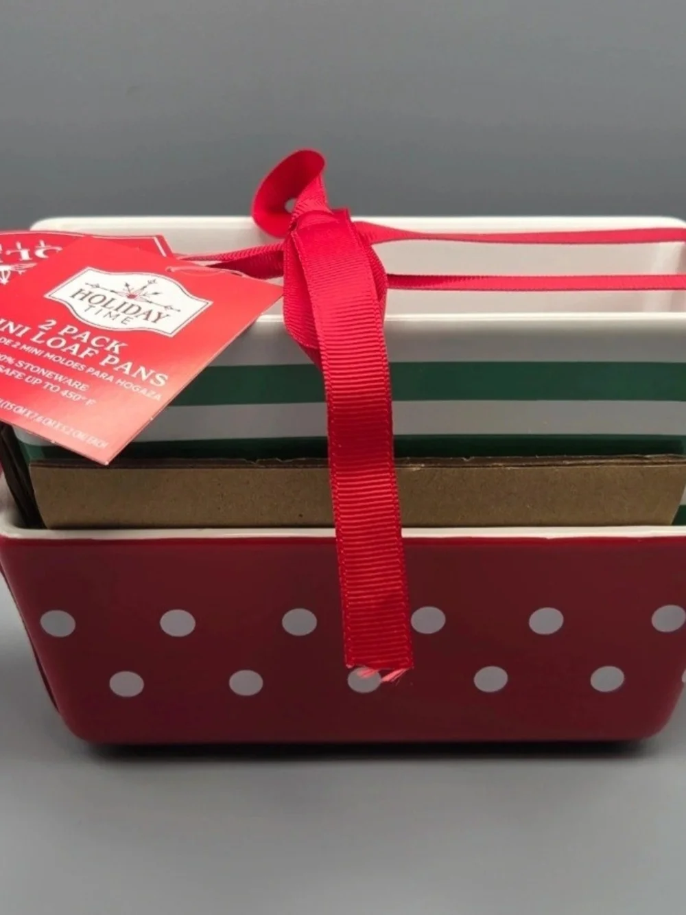 Holiday Time Red Polka Dot & Green Striped Mini Loaf Pan Set